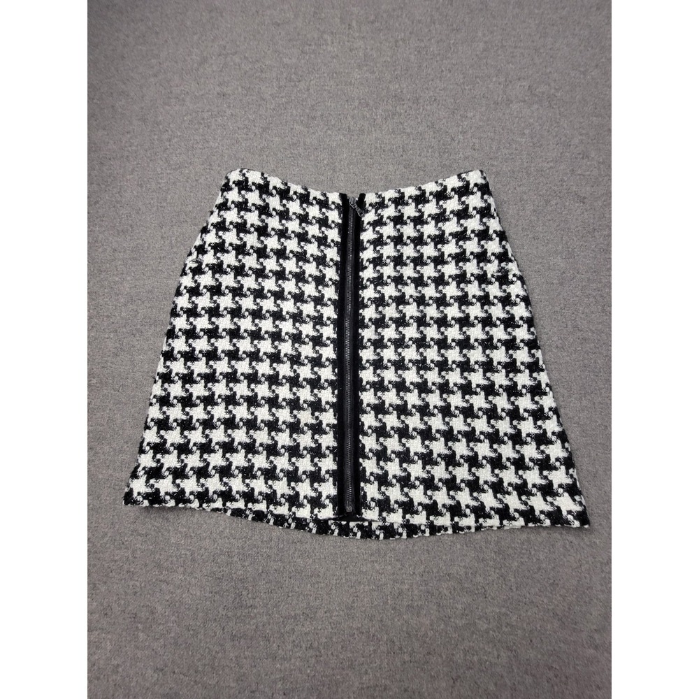 Anthropologie Women's Houndstooth Tweed Skirt Black White A-Line Size 8